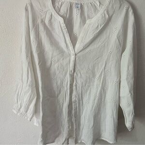 Old Navy White 3/4 Sleeve Button Down Blouse
